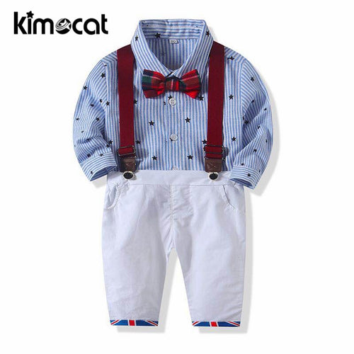 Kimocat Boys Clothing Set Long Sleeve Boys' Gentleman Five-Pointed Star Costume+Casual Pants+Strap Set Baby Boy Clothes Newborn