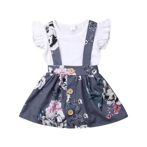 Toddler Girl Clothes Summer New Girls' Clothing Sets Floral Ruffled Romper Suspender Skirt Fashion Clothes Cute Outfit