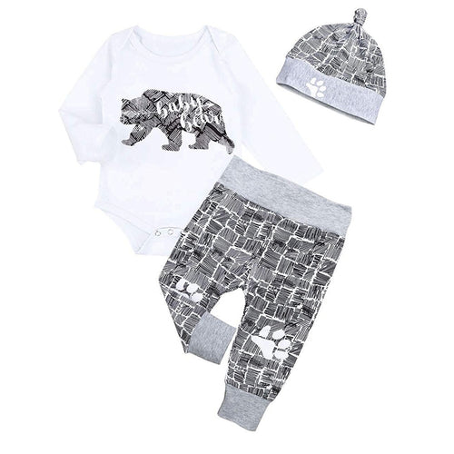 Perimedes Newborn Infant Baby Boy Clothes Bear Letter Romper+ Pants+Hat 3PCS Outfits Vetement Enfant Fille In Boys' Clothing Set